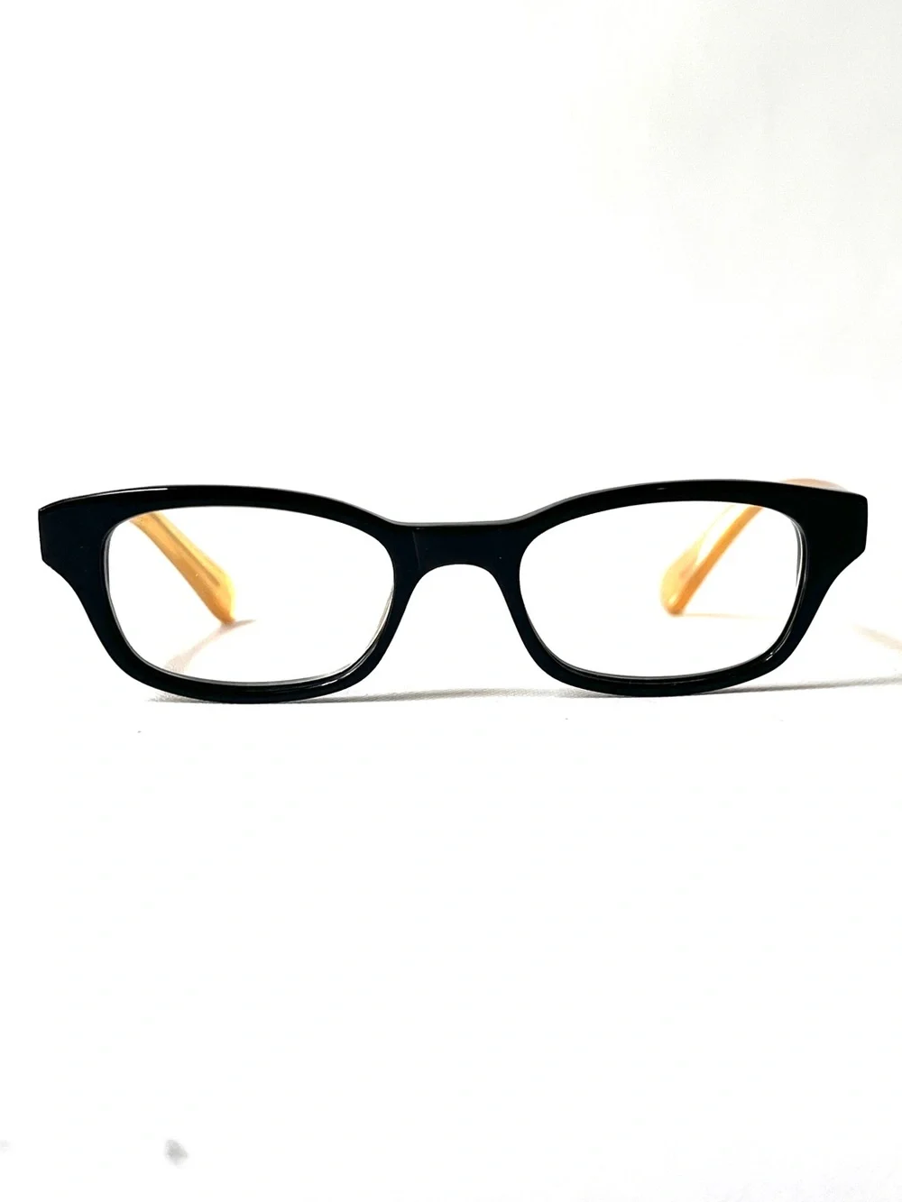 Vintage Petite Fit Acetate Reading Glasses Black/Amber Square Hornrim